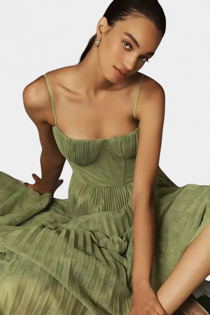 Ottilie Pleated Chiffon Dress with Shaping Corset