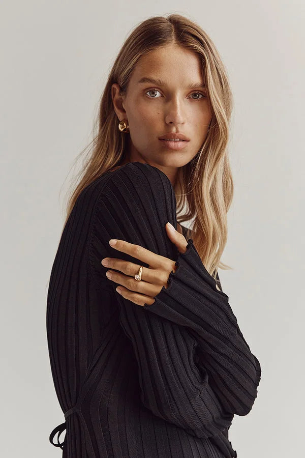 Gloria Ribbed Knit Dress with Belt