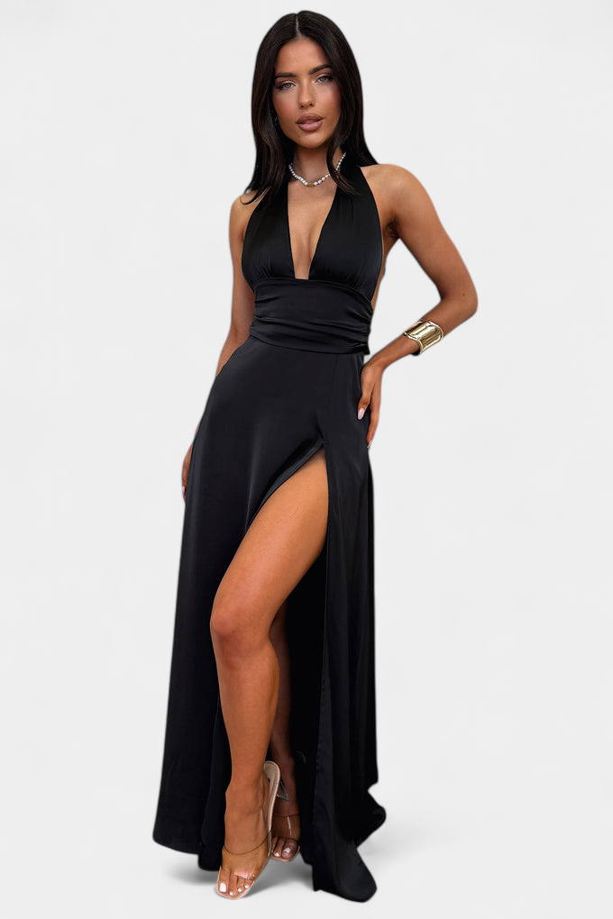 Latisha Halter Dress with Wide Slit