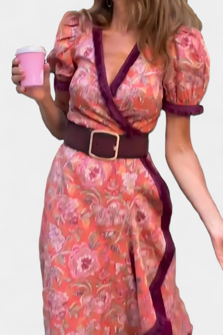 Louisa Asymmetrical Dress with Puff Sleeves