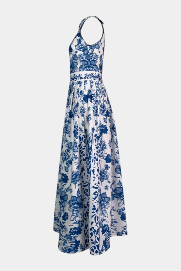 Shante Floral A-Line Dress with Turndown Collar