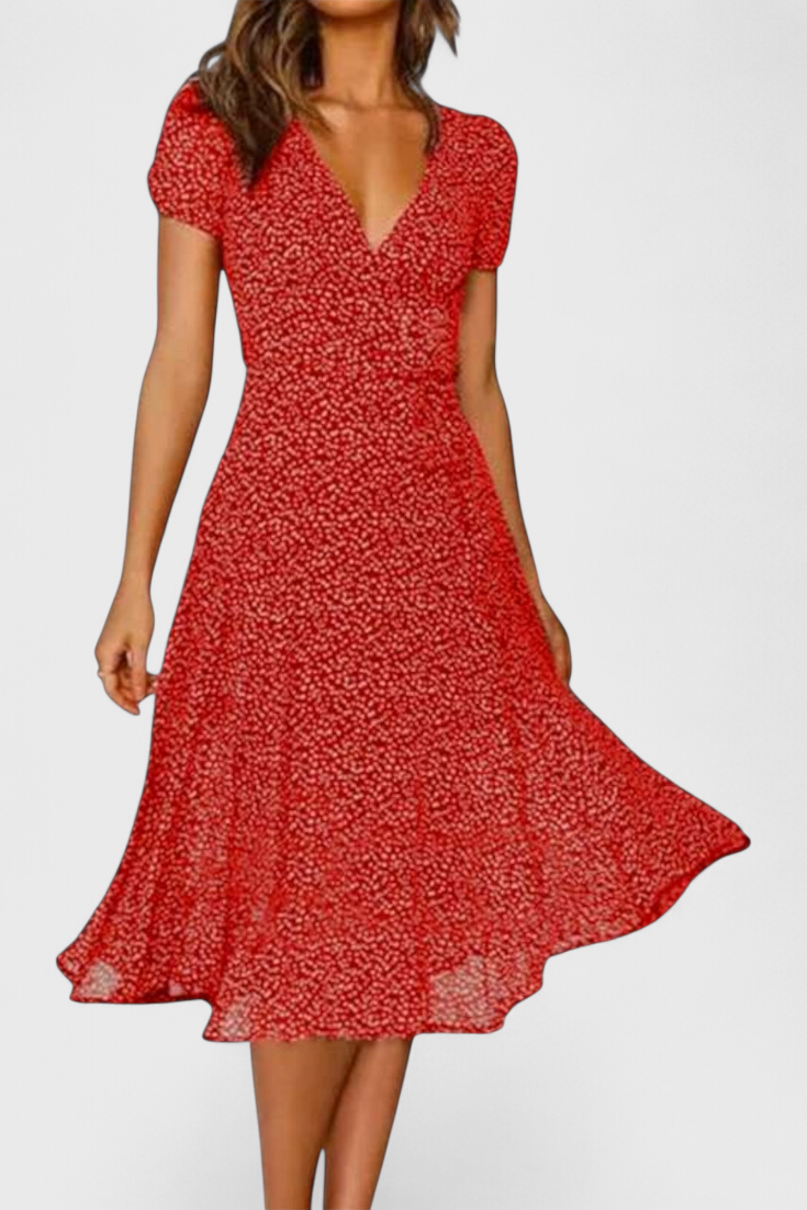 Nuria Casual Midi Dress with V-Neckline