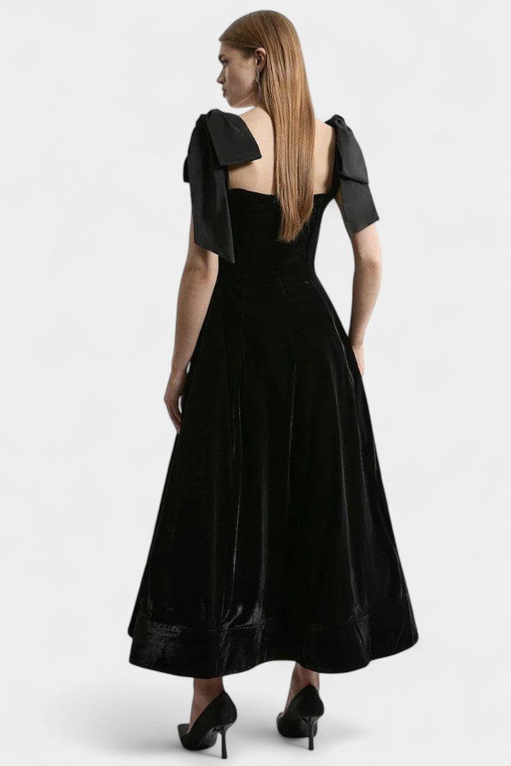 Ajla Strapless Velvet Midi Dress with Bow