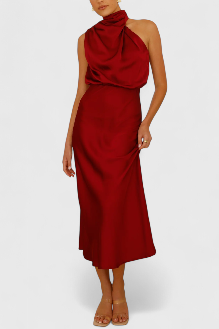 Rina Elegant Halter Neck Draped Dress