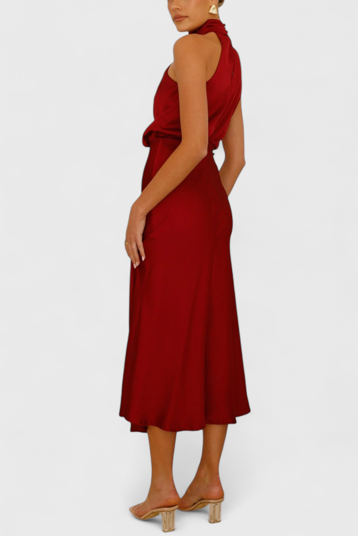Rina Elegant Halter Neck Draped Dress