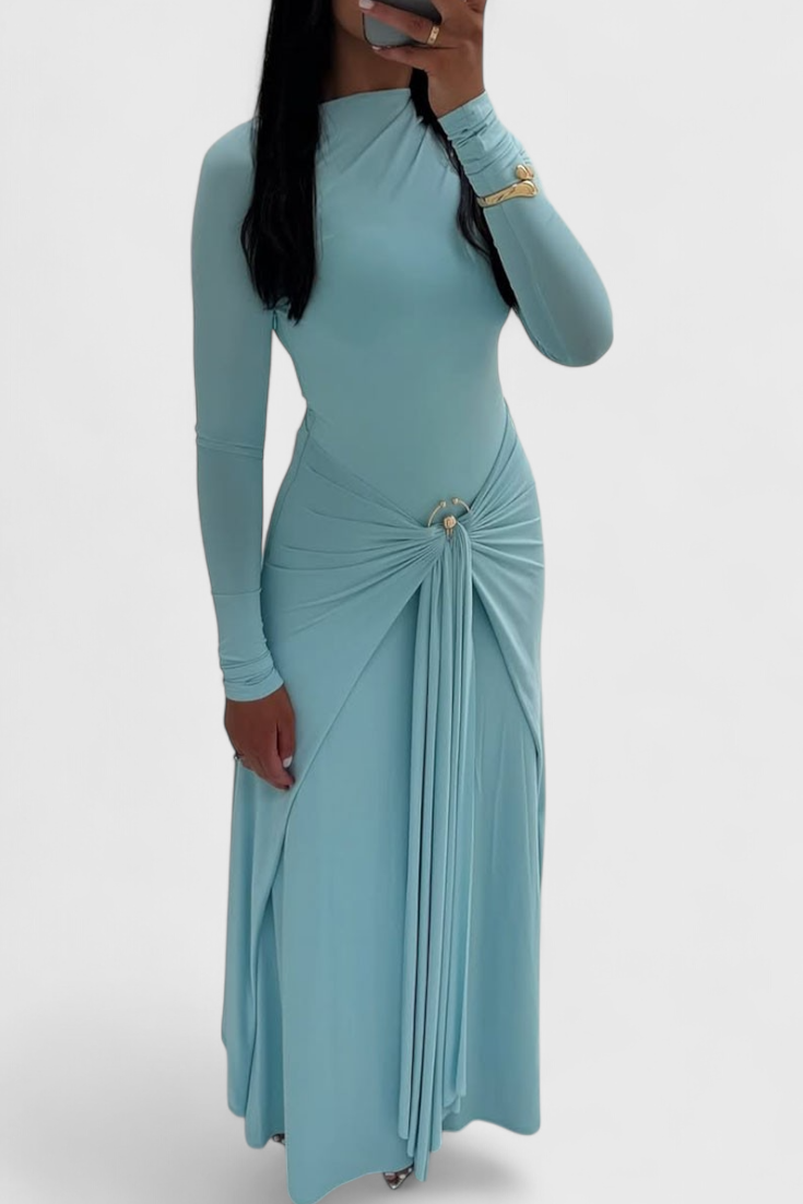 Fatima Pleated Bodycon Dress with Metallic Accessories