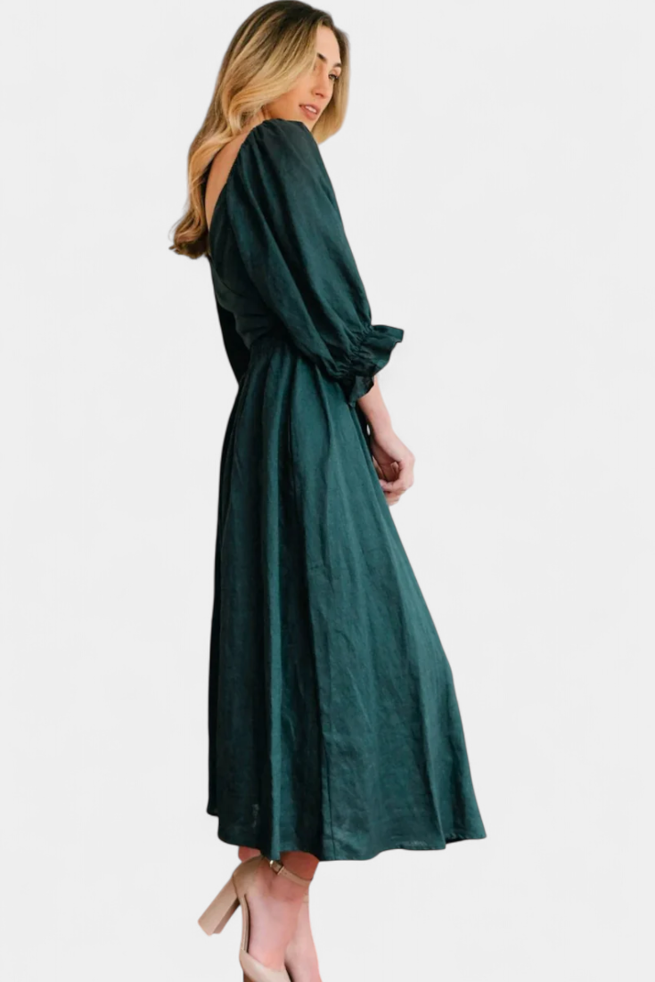 Petra Two-Tier Dress with Ruched Bodice and Puff Sleeves