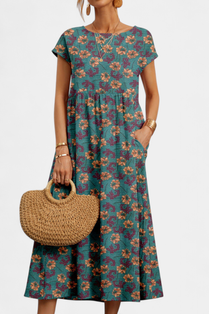 Yuridia Chic Floral Dress with Loose Silhouette