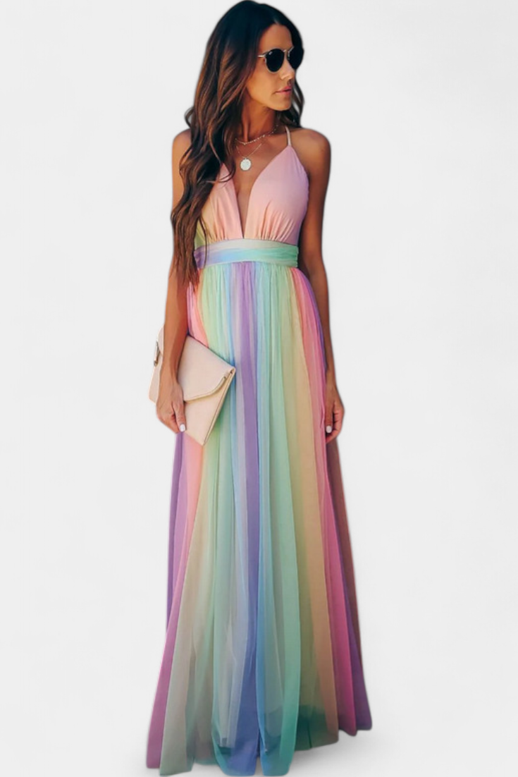 Gretchen Multicolor Striped V-Neck Dress
