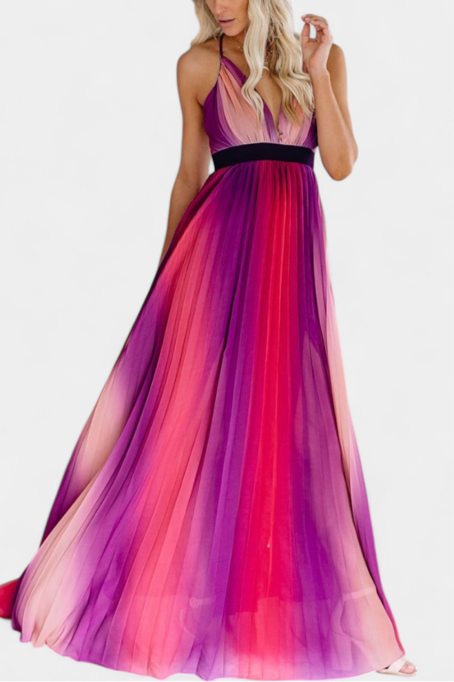 Cecilia Pleated Dress with Open Back and Gradient Design