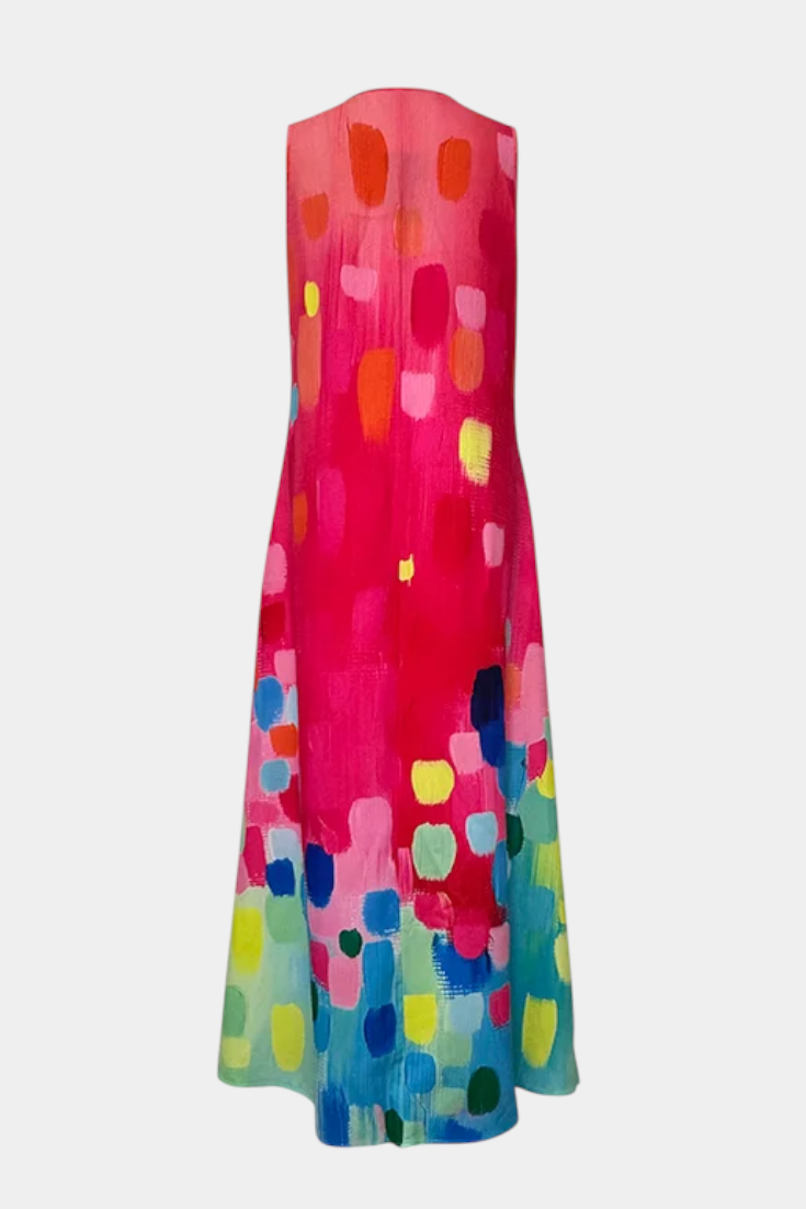 Colorful Sleeveless Dress with V-Neckline