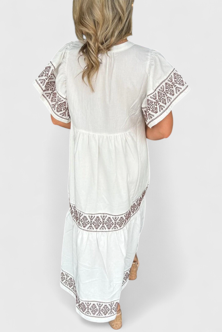 Jacinta Boho Maxi Dress with V-Neckline