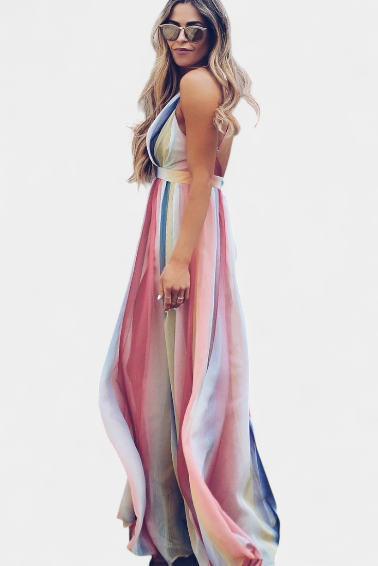 Gretchen Multicolor Striped V-Neck Dress
