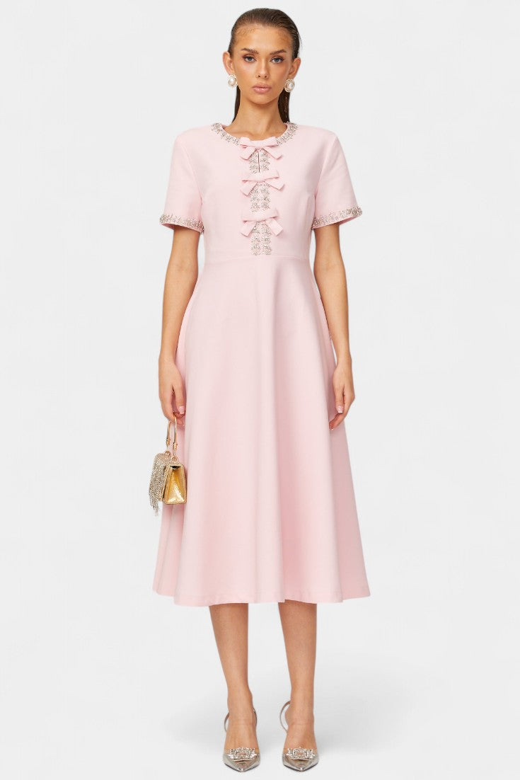 Linda A-line Midi Dress with Crystal Belt