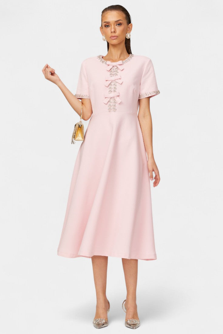 Linda A-line Midi Dress with Crystal Belt