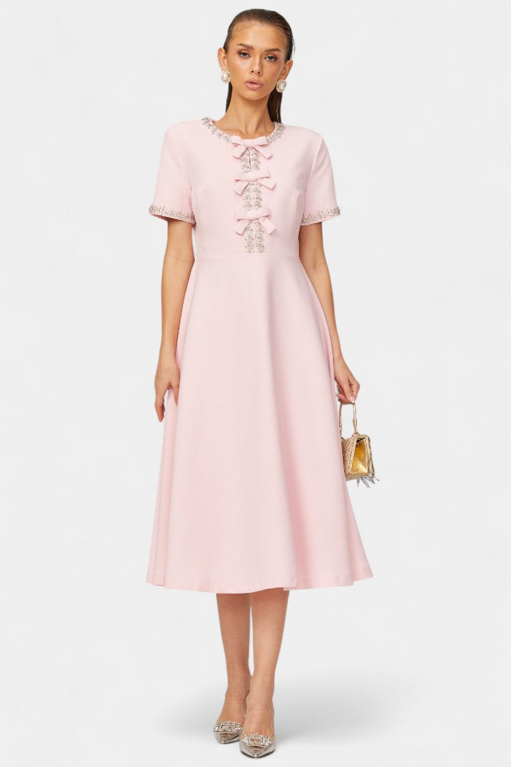 Linda A-line Midi Dress with Crystal Belt