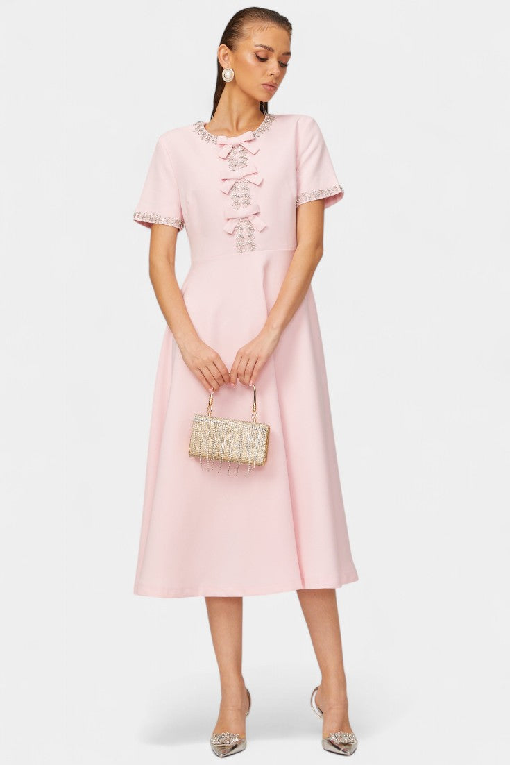 Linda A-line Midi Dress with Crystal Belt