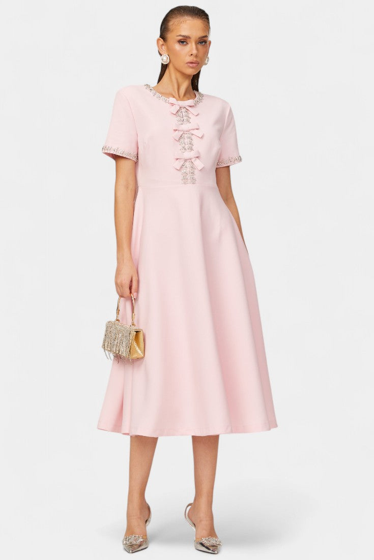 Linda A-line Midi Dress with Crystal Belt