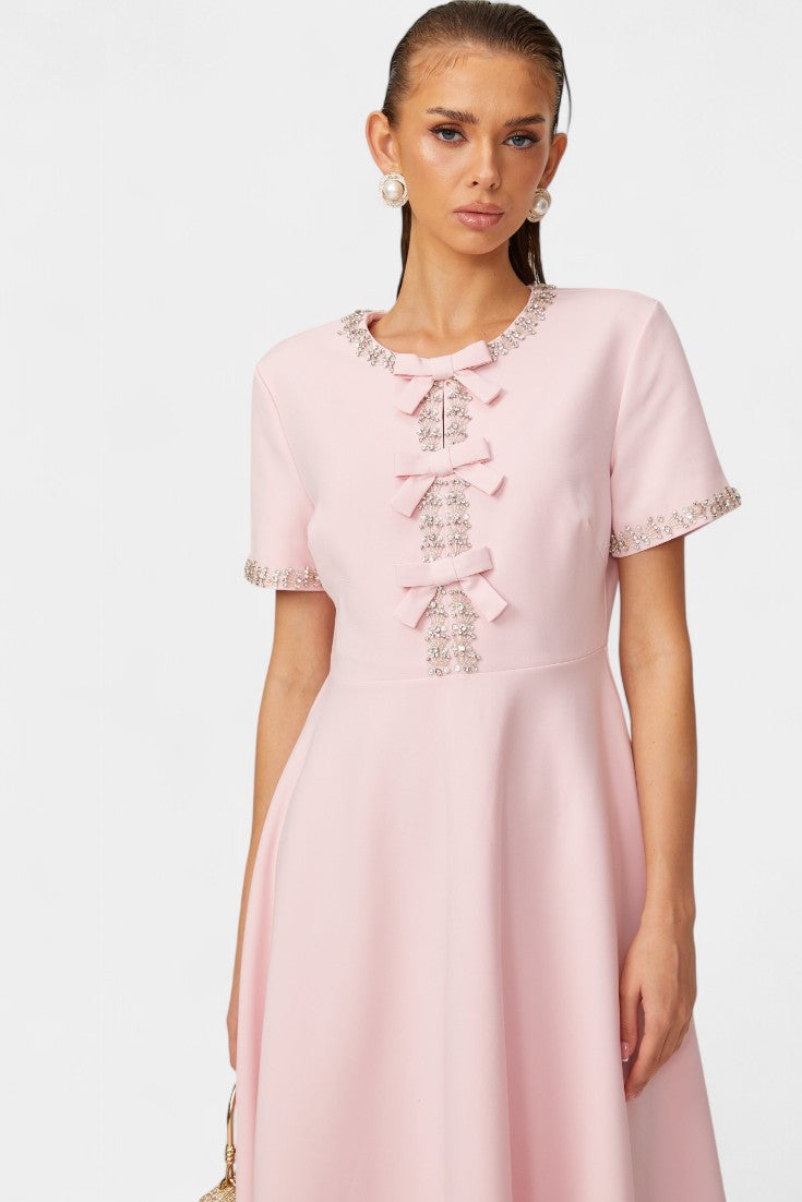 Linda A-line Midi Dress with Crystal Belt