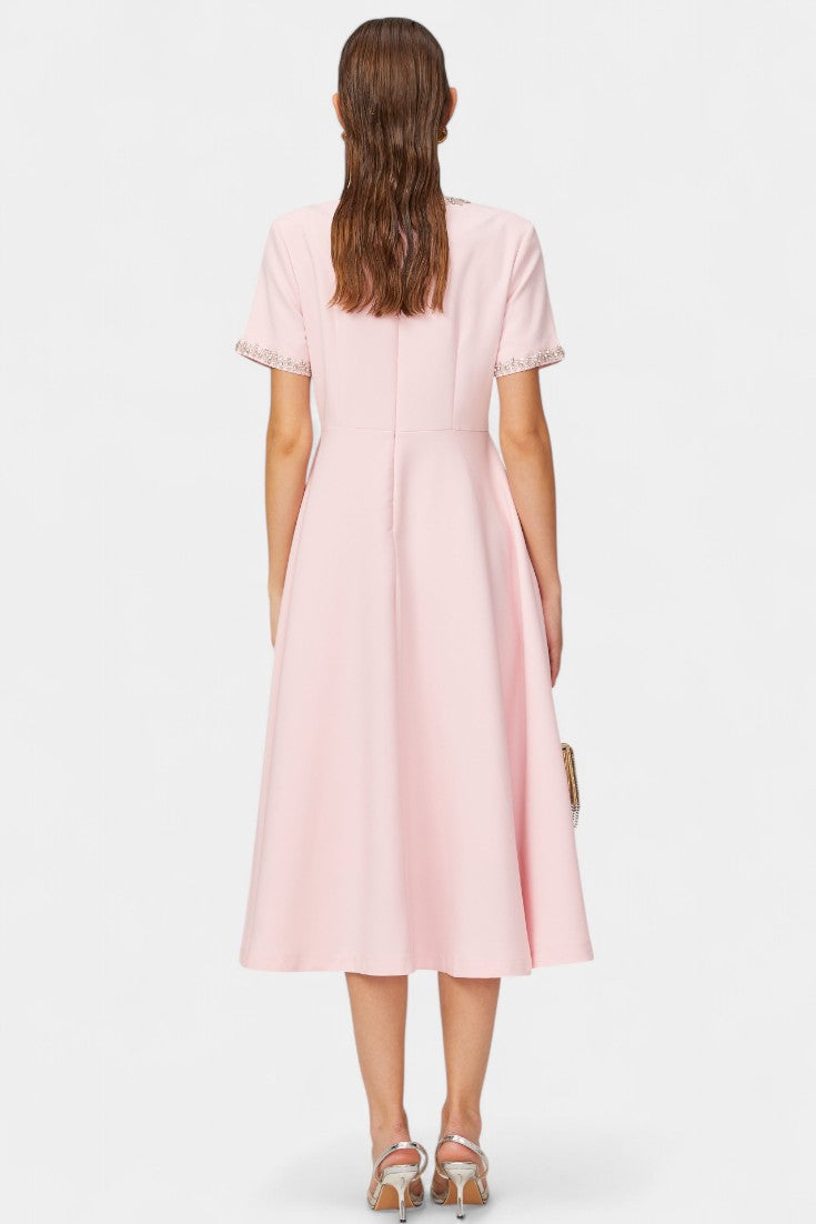 Linda A-line Midi Dress with Crystal Belt
