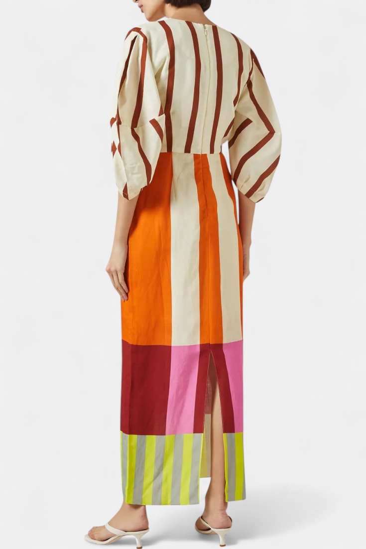 Alison Soft Dress with Front Neckline and Puff Sleeves