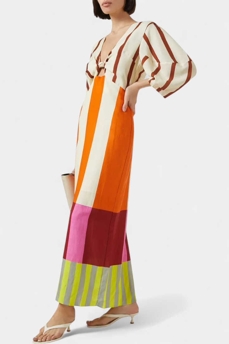 Alison Soft Dress with Front Neckline and Puff Sleeves