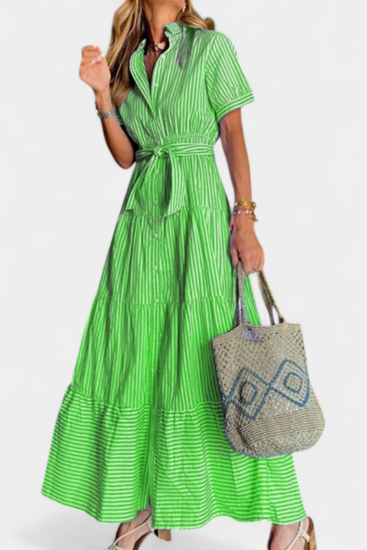 Maya Long Striped Shirt Dress with Belt