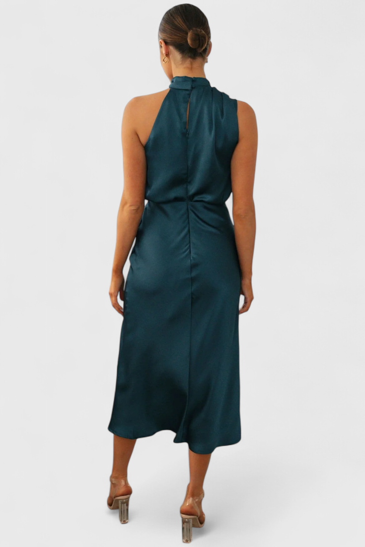 Rina Elegant Halter Neck Draped Dress