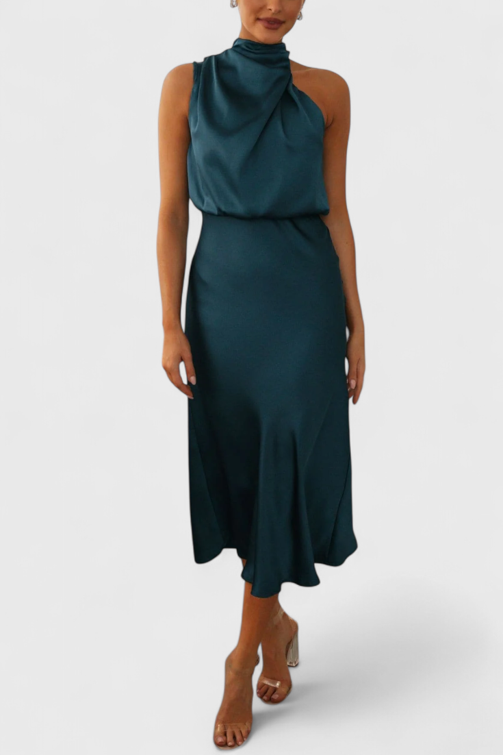 Rina Elegant Halter Neck Draped Dress