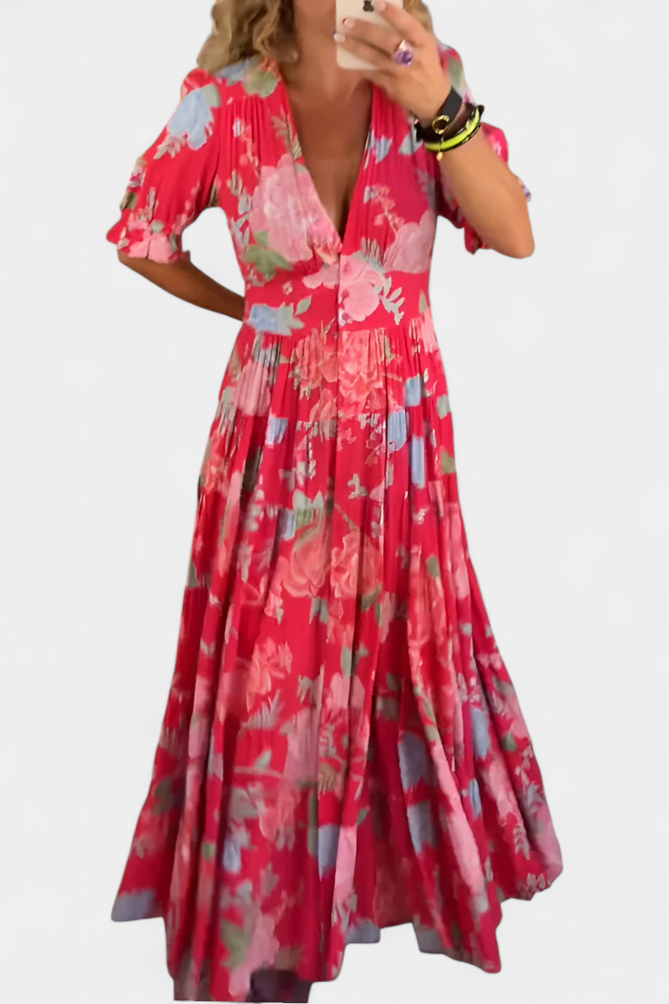 Lina Floral Dress with V-Neckline