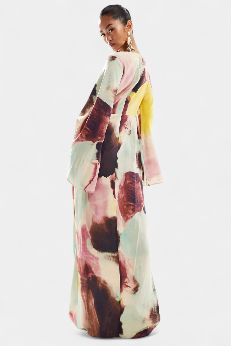 Dana Watercolor Maxi Dress with Twist Front Detail