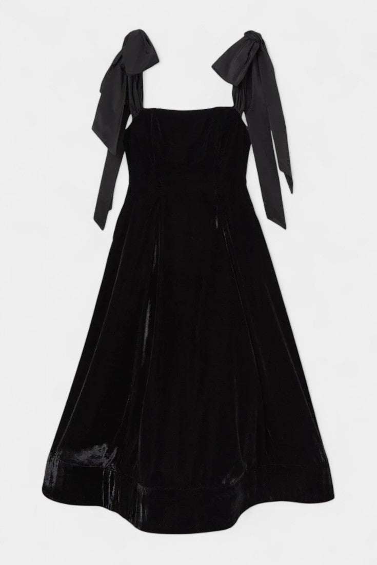 Ajla Strapless Velvet Midi Dress with Bow