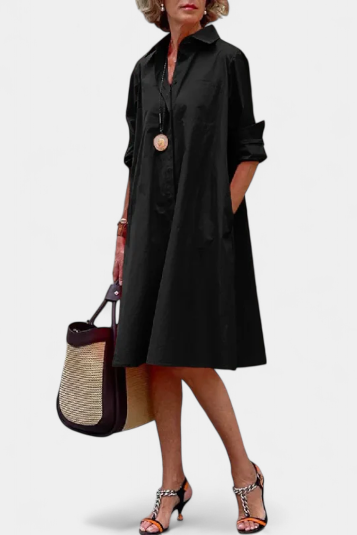 Larissa Cotton and Silk Dress with Lapel Collar