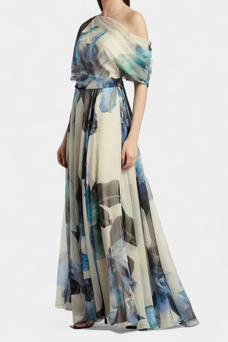Sanaa Abstract Floral One Shoulder Dress