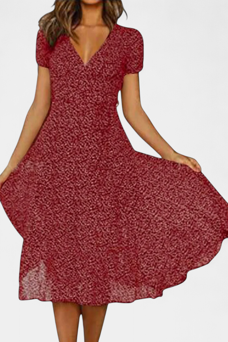 Nuria Casual Midi Dress with V-Neckline