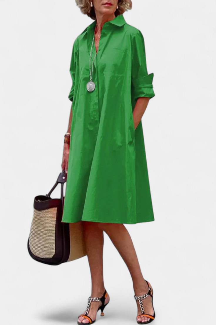 Larissa Cotton and Silk Dress with Lapel Collar