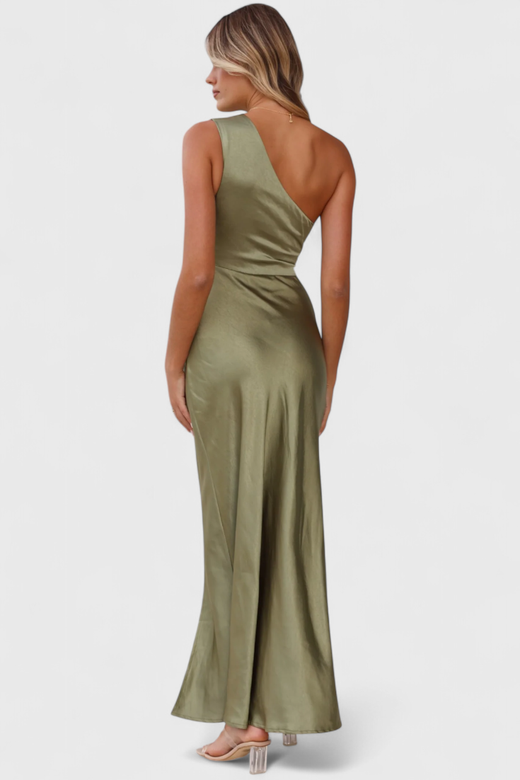 Josefa One-Shoulder Dress with Pleats and High Slit