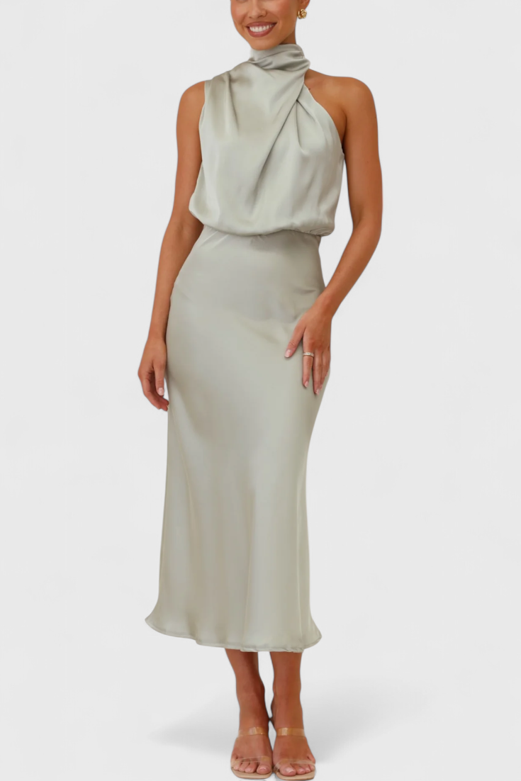 Rina Elegant Halter Neck Draped Dress