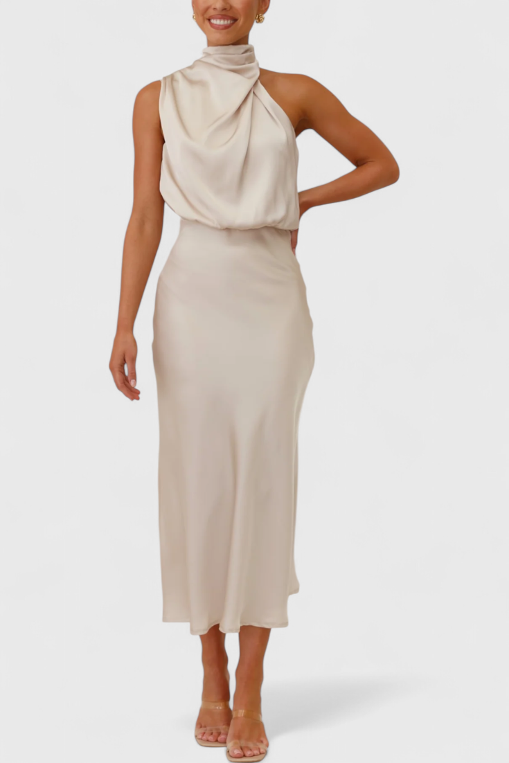 Rina Elegant Halter Neck Draped Dress