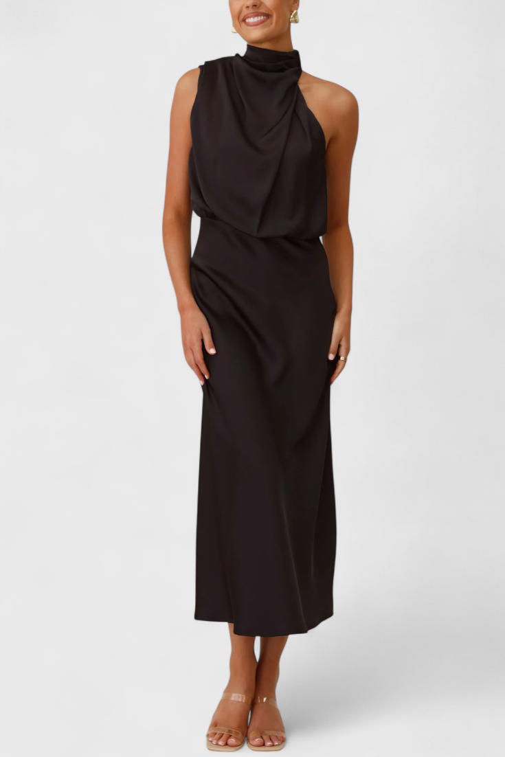 Rina Elegant Halter Neck Draped Dress