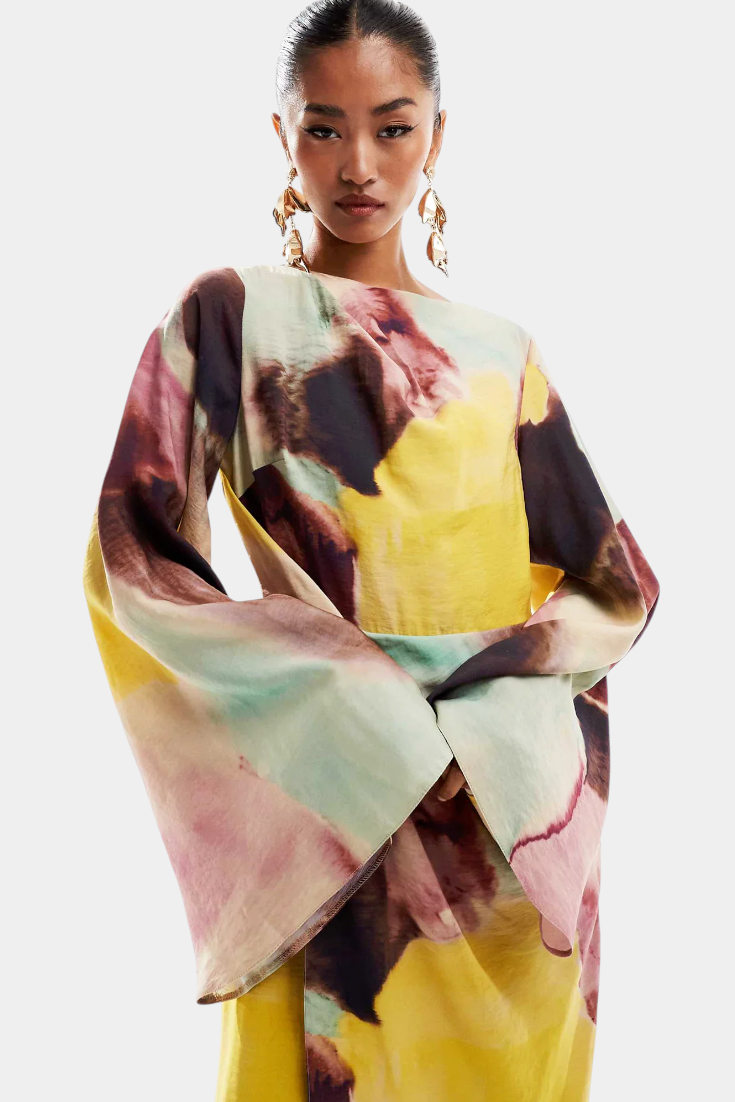 Dana Watercolor Maxi Dress with Twist Front Detail