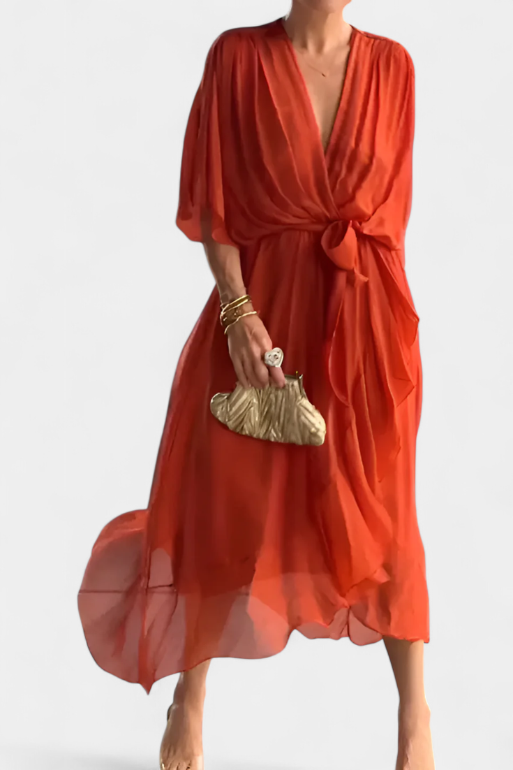 Flowy Luisa Dress with V-Neckline and Attractive Silhouette