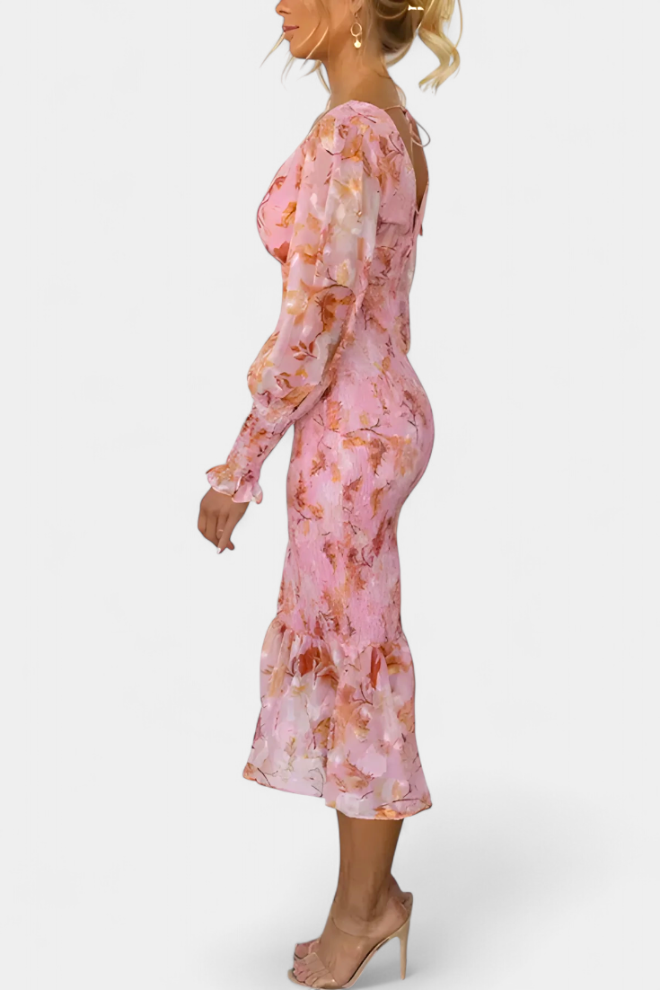 Carly Long Sleeve Floral Dress with Cinched Waist