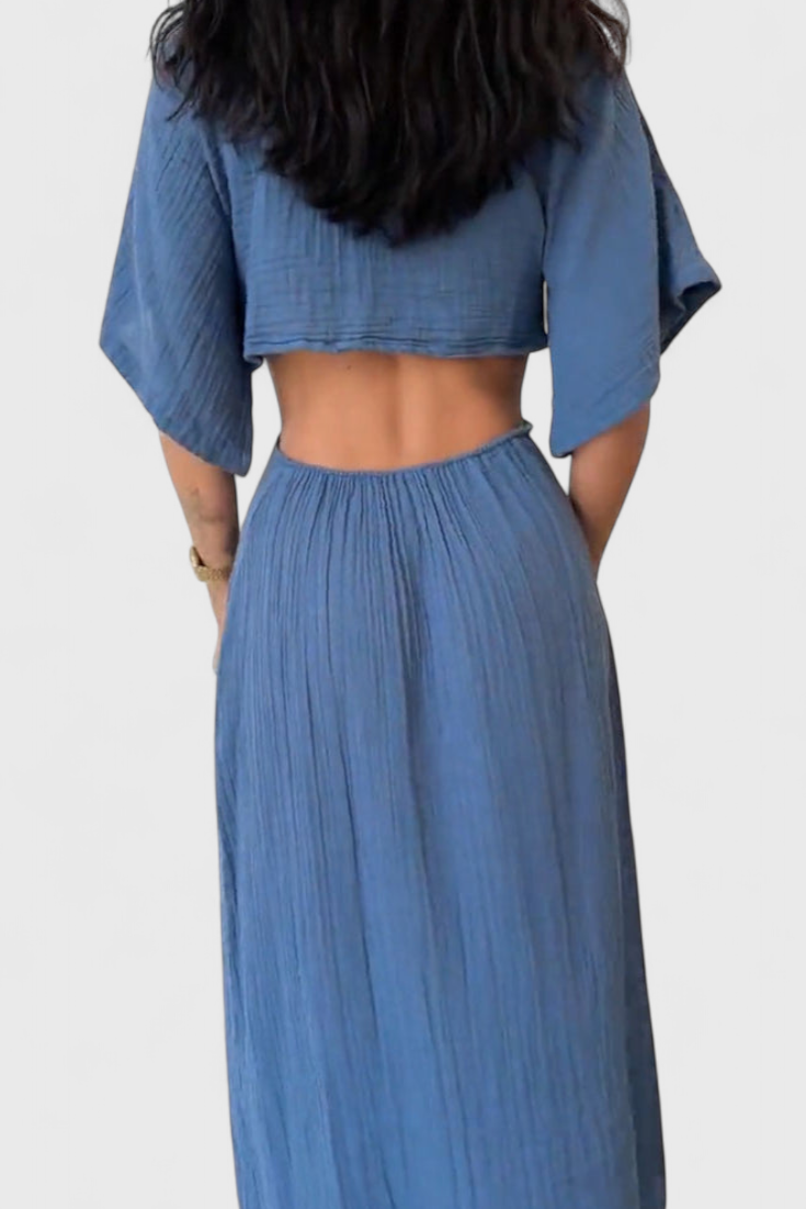 Myra Long Dress with Front Bow and Cut-Out Details