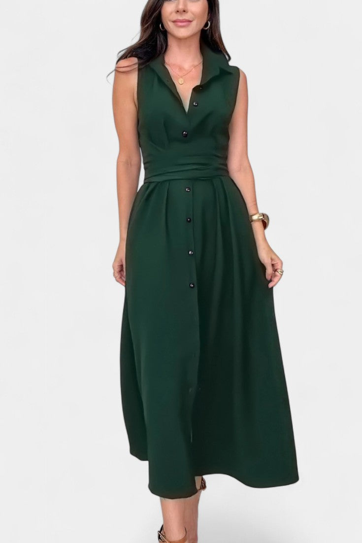 Meryl Button-Down Shirt Dress with Adjustable Belt
