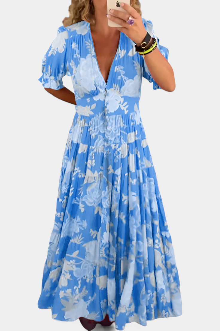 Lina Floral Dress with V-Neckline