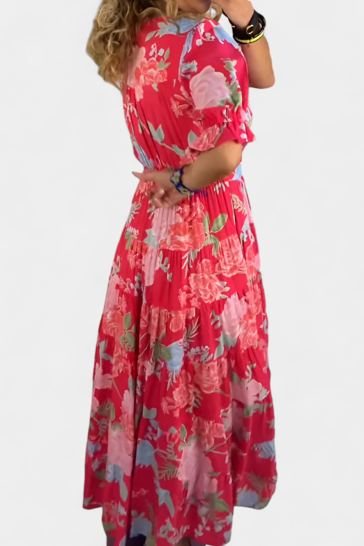 Lina Floral Dress with V-Neckline