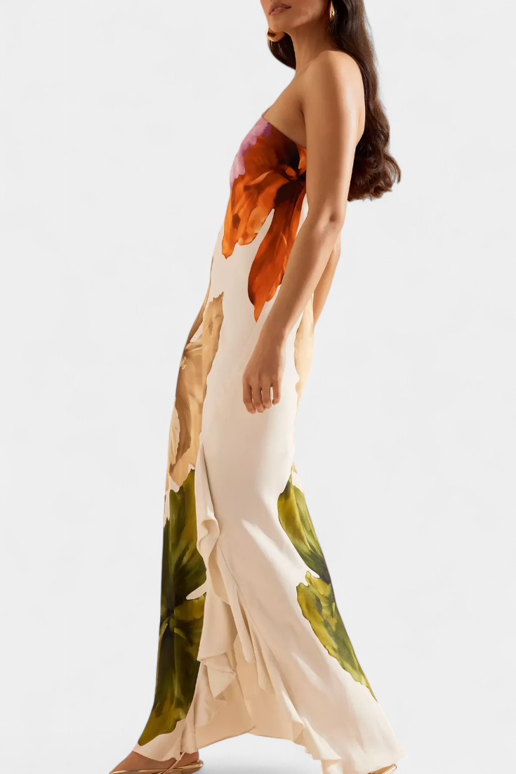 Elegant Almudena Dress with Patchwork Design and Asymmetrical Neck