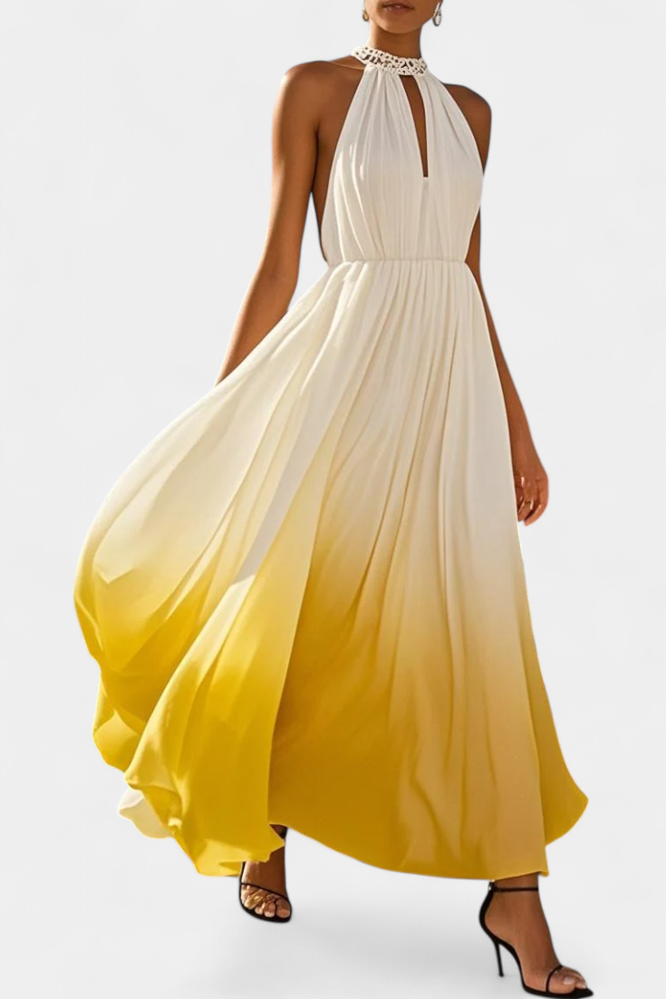 Starla Pleated Halter Dress with Pearl Details