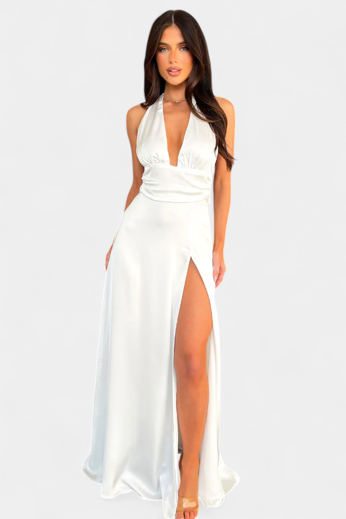 Latisha Halter Dress with Wide Slit